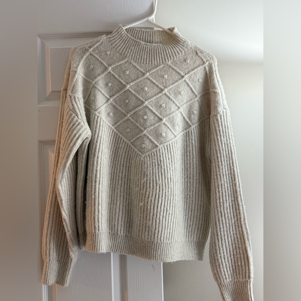 Truth Cream Cowl Neck Sweater with Diamond Pattern